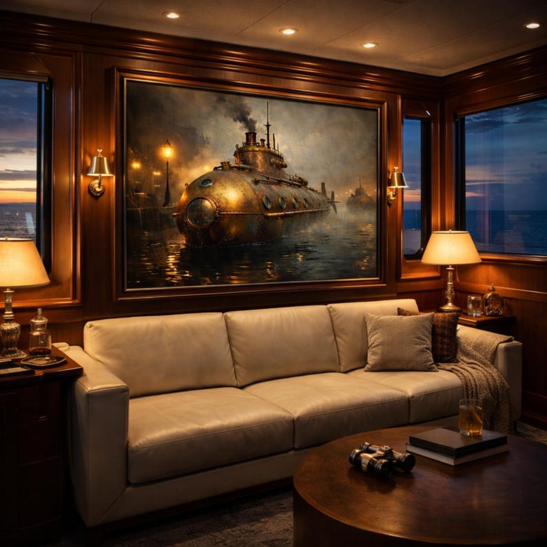 Steampunk Brass Submarine Art Print – Vintage Nautical Illustration ...