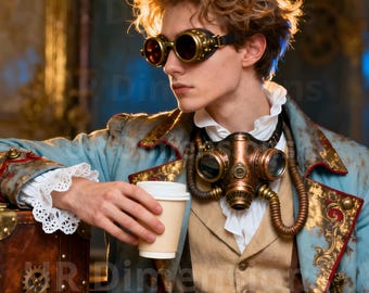 Steampunk Gentleman Art Print – Victorian Coffee Break, Brass Workshop (Digital Download)