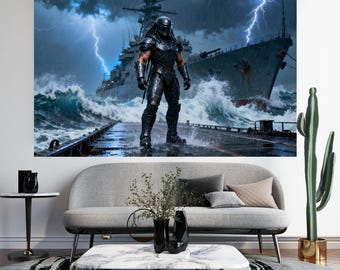 Póster de Raubtier: Arte mural de ciencia ficción de un acorazado épico. Impresión de guerrero futurista. Decoración de descarga digital.