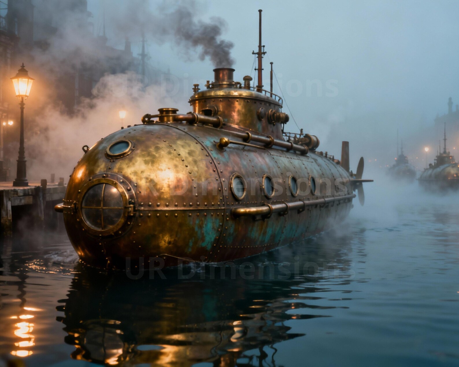 Steampunk Brass Submarine Art Print – Vintage Nautical Illustration ...