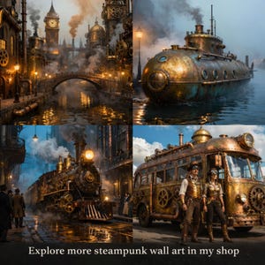 Steampunk Brass Submarine Art Print – Vintage Nautical Illustration ...