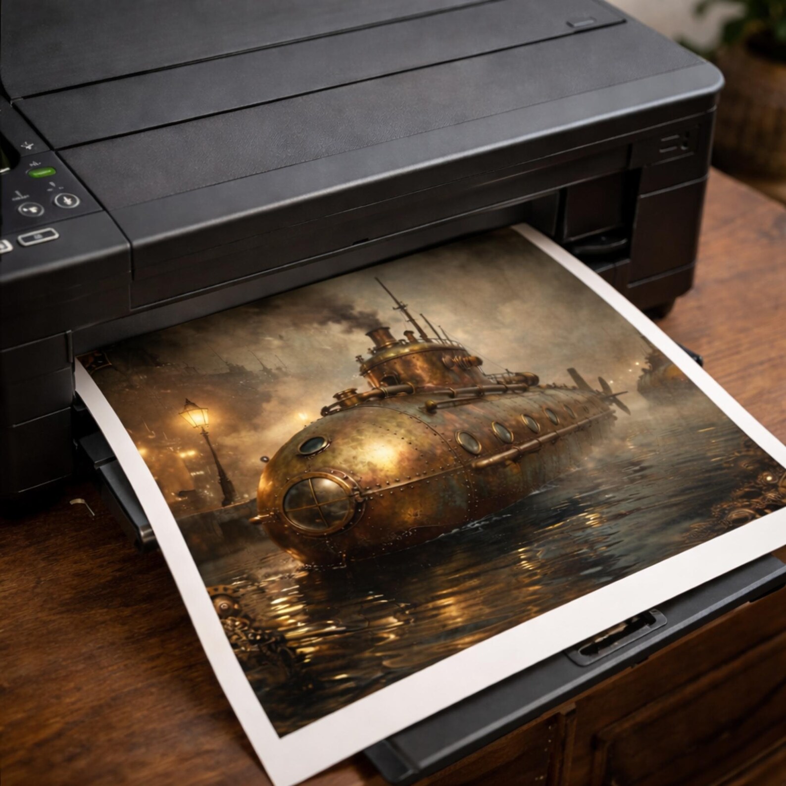 Steampunk Brass Submarine Art Print – Vintage Nautical Illustration ...