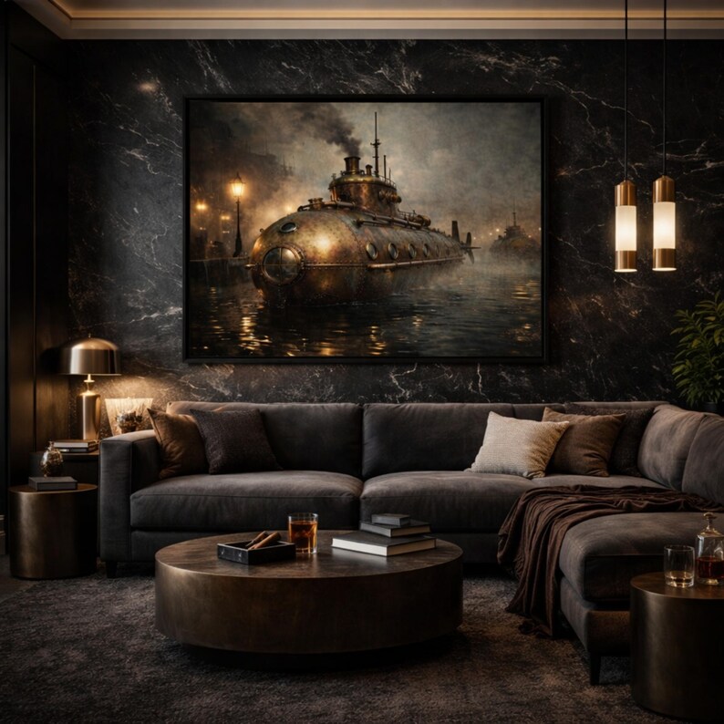 Steampunk Brass Submarine Art Print – Vintage Nautical Illustration ...