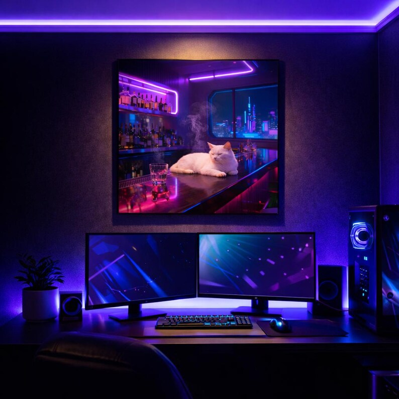 Cyberpunk Cat Art Print | Neon Bar, Sci-Fi Lounge (Digital Download) image 13