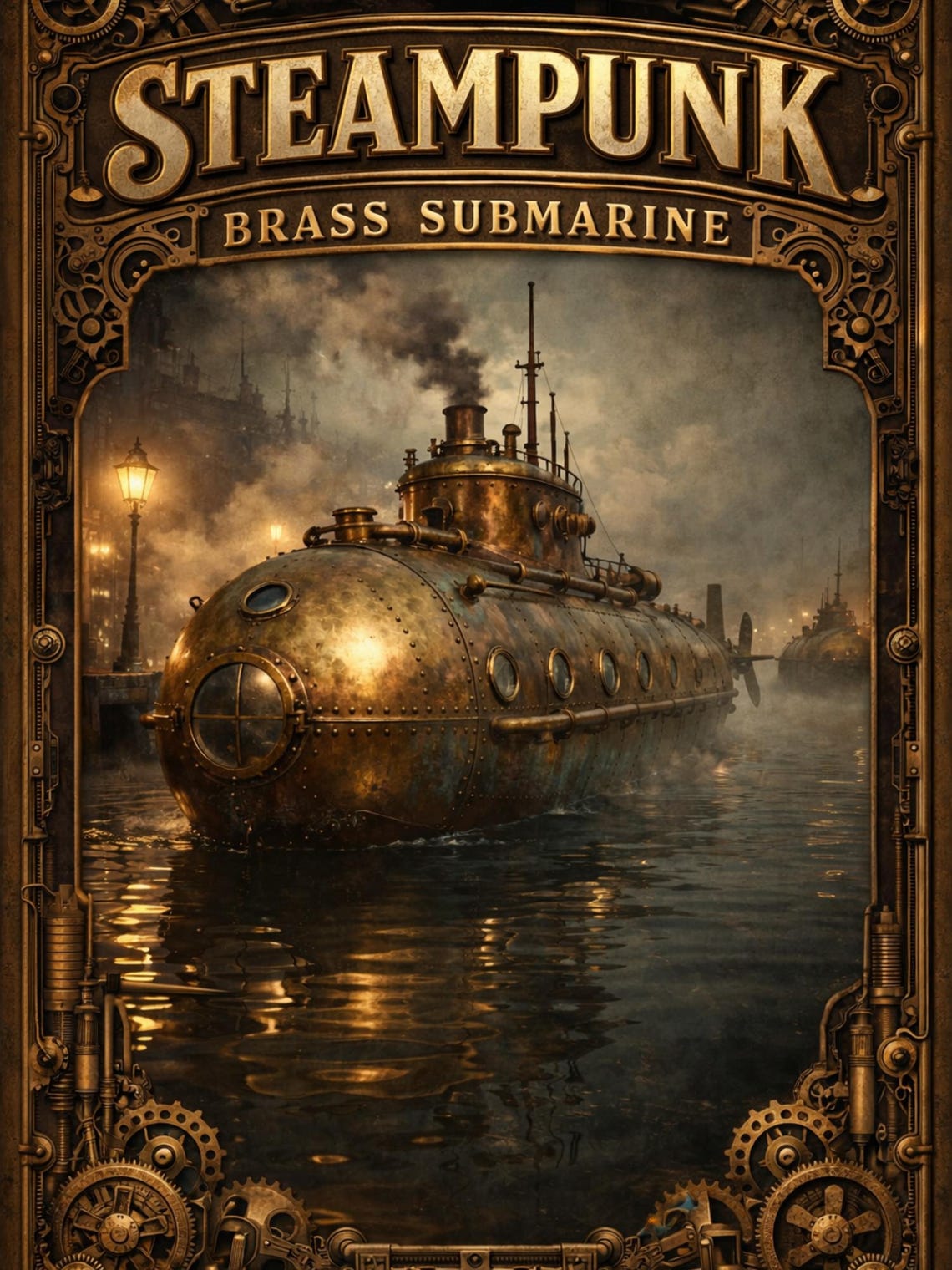 Steampunk Brass Submarine Art Print – Vintage Nautical Illustration ...