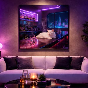 Cyberpunk Cat Art Print | Neon Bar, Sci-Fi Lounge (Digital Download) image 2