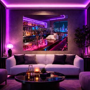 Cyberpunk Cat Art Print | Neon Bar, Sci-Fi Lounge (Digital Download) image 4