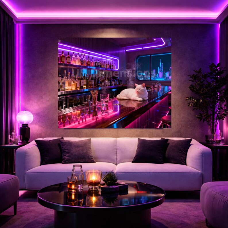 Cyberpunk Cat Art Print | Neon Bar, Sci-Fi Lounge (Digital Download) image 4