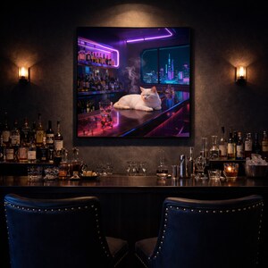Cyberpunk Cat Art Print | Neon Bar, Sci-Fi Lounge (Digital Download) image 3