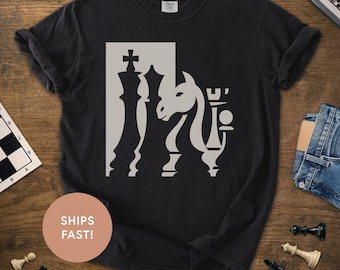 Maglietta con grafica scacchistica retrò, regalo strategico per gli amanti dei giochi da tavolo, maglietta unisex