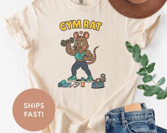 Camiseta retrô com estampa de rato de academia, camiseta de treino com estampa de rato, camisetas fitness