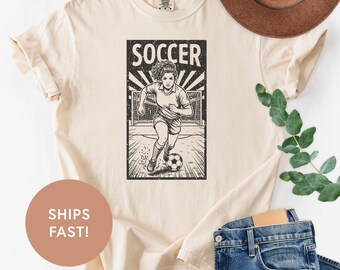 Retro Fußball-Grafik-T-Stück, Vintage Style Sport-Shirt, weiblicher Fußball-Fan Geschenk