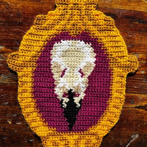 Raven Skull in a Frame Crochet Tapestry