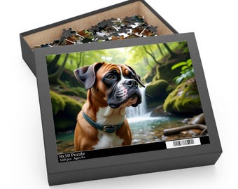 Boxer Dog Puzzle | Dog Jigsaw Puzzle, Scenic Waterfall Background