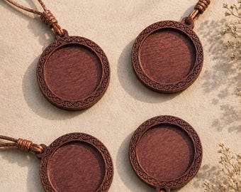 Set of 4 Wooden Pendant Blanks, Engraved Frame, Resin Jewelry Making Supplies