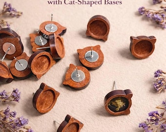 Cat Earring Bases for Resin Jewelry – Wooden Stud Settings for Flowers, DIY Earrings