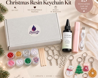 Glow-in-the-Dark UV Resin Keychain Kit, Christmas Silicone Mold Craft Set for Beginners