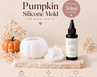 Pumpkin Silicone Mold for Resin Crafts, Halloween Fall Decor (50ml UV Resin Optional)