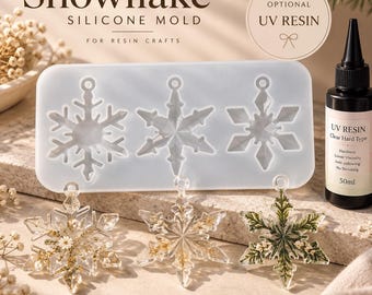 3-Piece Snowflake Silicone Mold for Resin Crafts, Jewelry, Ornaments (Optional UV Resin 50ml)