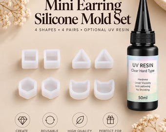 Mini Stud Earring Silicone Molds, 4 Pairs Resin Jewelry Molds, Optional 50ml UV Resin