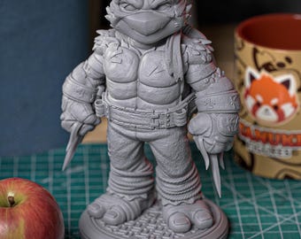 Chibi Style Turtle Hero – Raw 3D Printed Resin Figure (Unpainted)