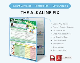 Guida di riferimento rapido Alkaline Fix di Cramcharts – Tabella di bilanciamento del pH alimentare, PRAL acido alcalino, / PDF digitale stampabile