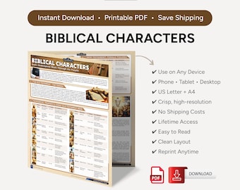 Guía de referencia rápida de personajes bíblicos: figuras del Antiguo y Nuevo Testamento, profetas, apóstoles y reyes / PDF imprimible digital