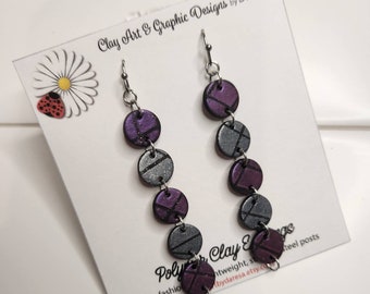 Purple and Silver Statement earrings made with lightweight polymer clay, gift for her, unique handmade jewelry