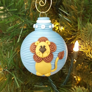 Lion Baby's 1st Christmas ornament, baby boy, Little Lion polymer clay keepsake personalized 2023 image 1