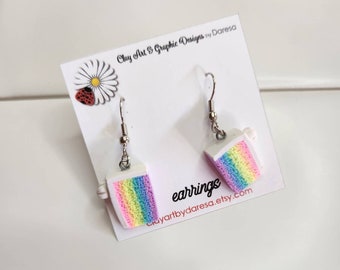 Pastel Rainbow Cake slice earrings, handmade with polymer clay, lightweight, layered cake, gift for her, food jewelry, miniature food