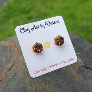 Tiny donut stud earrings, polymer clay, dainty earrings, hypoallergenic. image 2