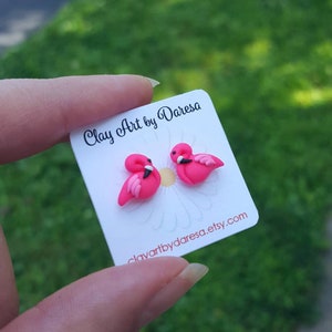 Pink Flamingo stud earrings polymer clay tiny earrings image 3