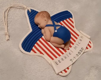 Baby Boy Patriotic Star ornament or cake topper polymer clay keepsake baby shower gift