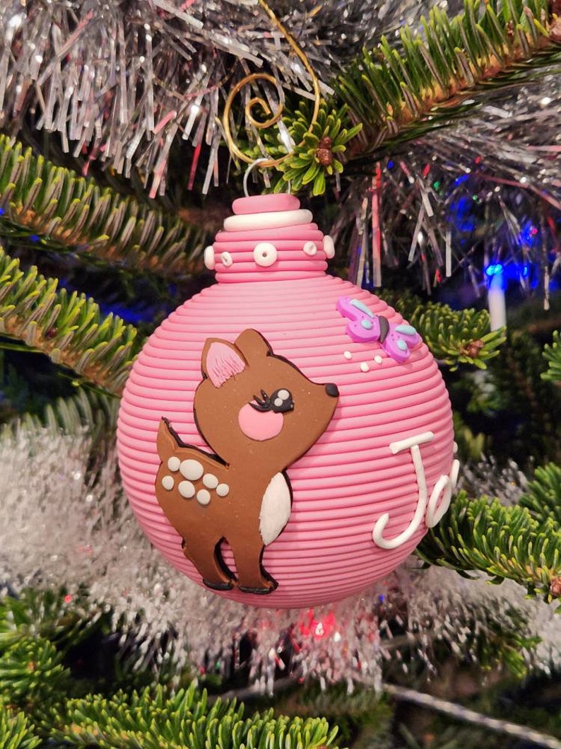2023 Baby Deer Fawn Christmas ornament polymer clay keepsake personalized image 1