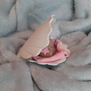 Girl Merbaby seashell cake topper polymer clay keepsake. Scallop shell, pink, seashell, mermaid baby shower gift image 3