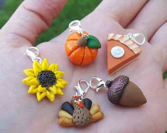 It's Fall Y'all! pumpkin pie sunflower acorn turkey glitter pumpkin kawaii polymer clay charms cute planner charms stitch markers