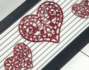 Set of 3 Glittery Lace Hearts Accessories for Letterboards | 3 different colors available | handmade with polymer clay hearts Valentines Day