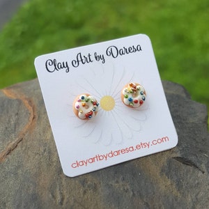 Tiny donut stud earrings, polymer clay, dainty earrings, hypoallergenic. image 3
