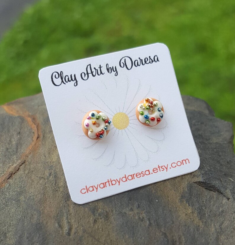 Tiny donut stud earrings, polymer clay, dainty earrings, hypoallergenic. image 3