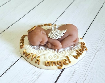 born with angel wings custom sleeping angel baby polymer clay figurine infant loss keepsake memorial gift personalized baby loss