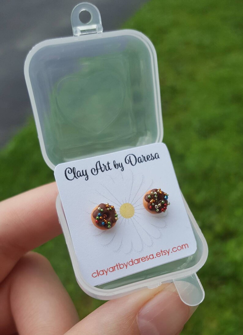 Tiny donut stud earrings, polymer clay, dainty earrings, hypoallergenic. image 7