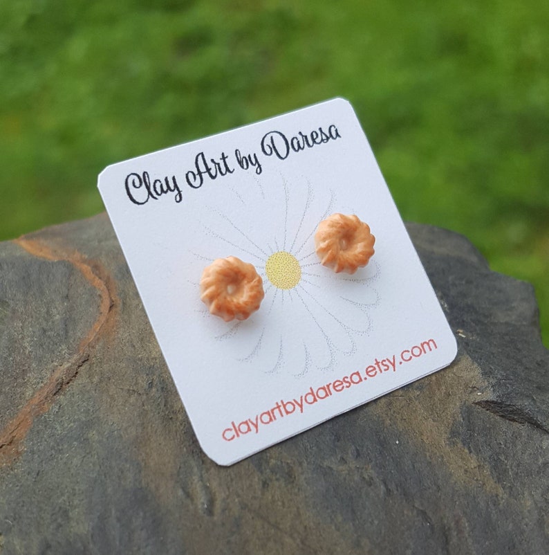 Tiny donut stud earrings, polymer clay, dainty earrings, hypoallergenic. image 5