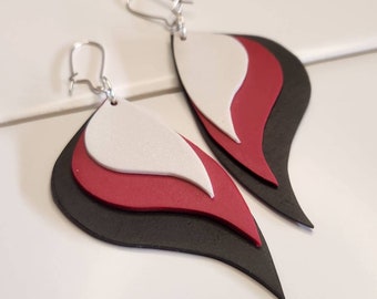 Layered wing shape drop earrings, statement earrings made with lightweight polymer clay, gift for her, unique handmade jewelry