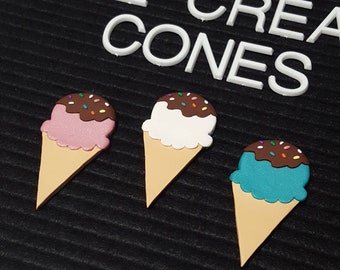 ICE CREAM CONES Accessories Icons for Letterboards. Set of 3 polymer clay ice cream cone icons decor