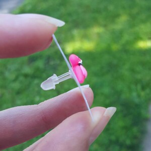 Pink Flamingo stud earrings polymer clay tiny earrings image 4