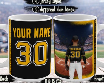 Personalisierte Pittsburgh Baseball Fan Kaffeetasse - Individuelle Piraten Name & Nummer Jersey Cup - Piraten Baseball Fan Geschenk für Papa