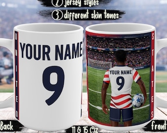 Mug de l'équipe de football de la Coupe du monde des États-Unis, tasse à café de l'équipe nationale des États-Unis, cadeau de fan de football américain, cadeau de fan de football américain, tasse de l'USMNT
