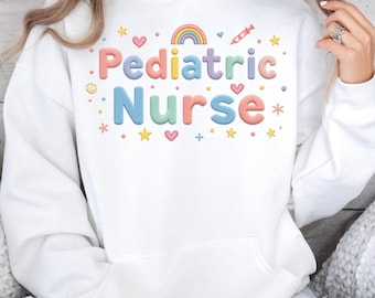Embroidered Pediatric Nurse Sweatshirt, Pastel Colors, RN Gift
