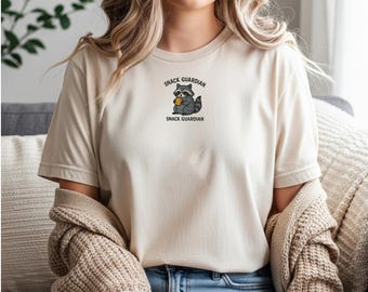Funny Raccoon Embroidered Shirt, Gildan Tee, Goblincore Animal Lover Gift, Cozy Snack Top