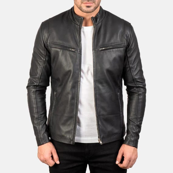 Men's Leather Jacket 100% Genuine Lambskin Black Biker Gifts For Men Gift For Him